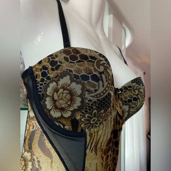 SHEER IRIDESCENT Y2K FLORAL MIXED ANIMAL PRINT HONEY COMB LINGERIE BODYSUIT Sz M - Picture 7 of 14